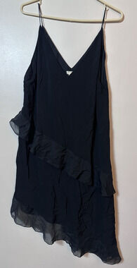 H&M Dress Womens XL Black Asymmetrical Ruffle Trim‎ Slip Spaghetti Flowy NWT